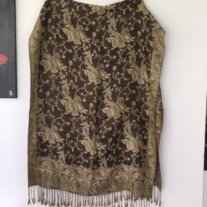 Scarf by Pashmina 70”L 28” W color brown and cream.                 #359